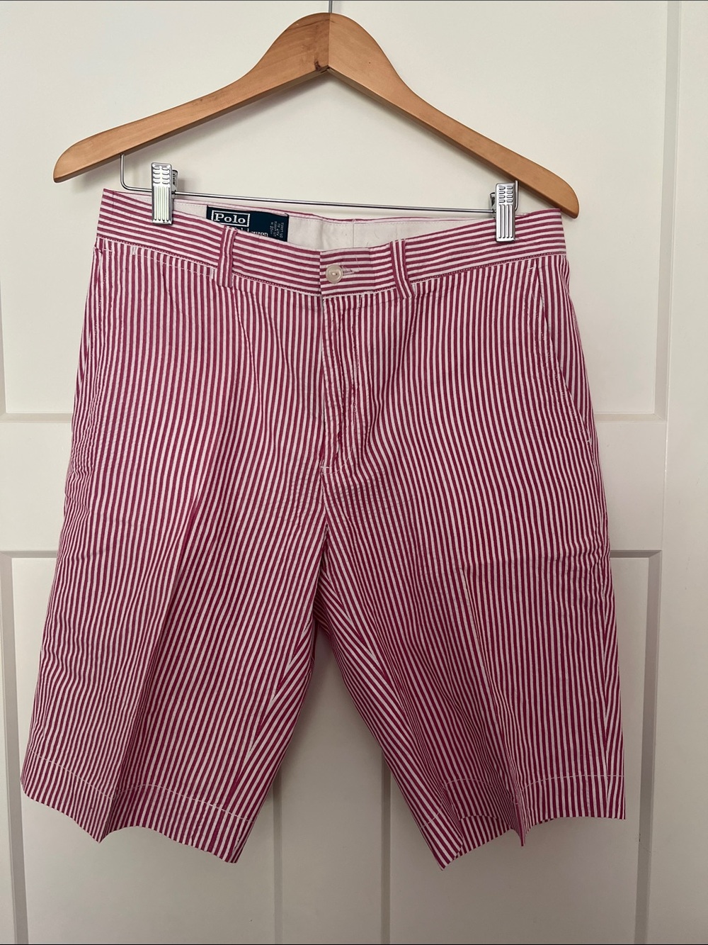 Polo by Ralph Lauren Red and White Striped Flat Front Men’s Shorts Size 31